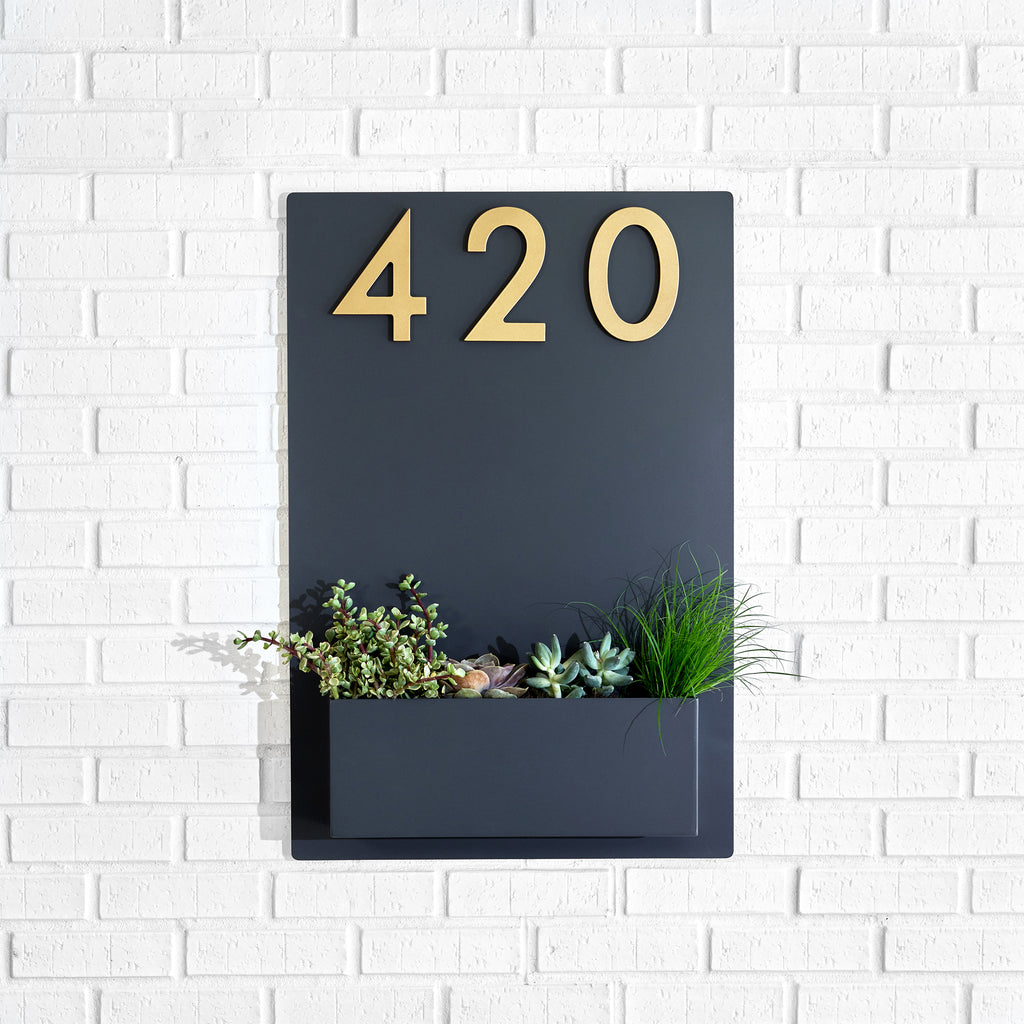 Sucker for Succulents Planter (30"H x 20"W) w/ Silver, White, Black or Brass Numbers - Mod Mettle