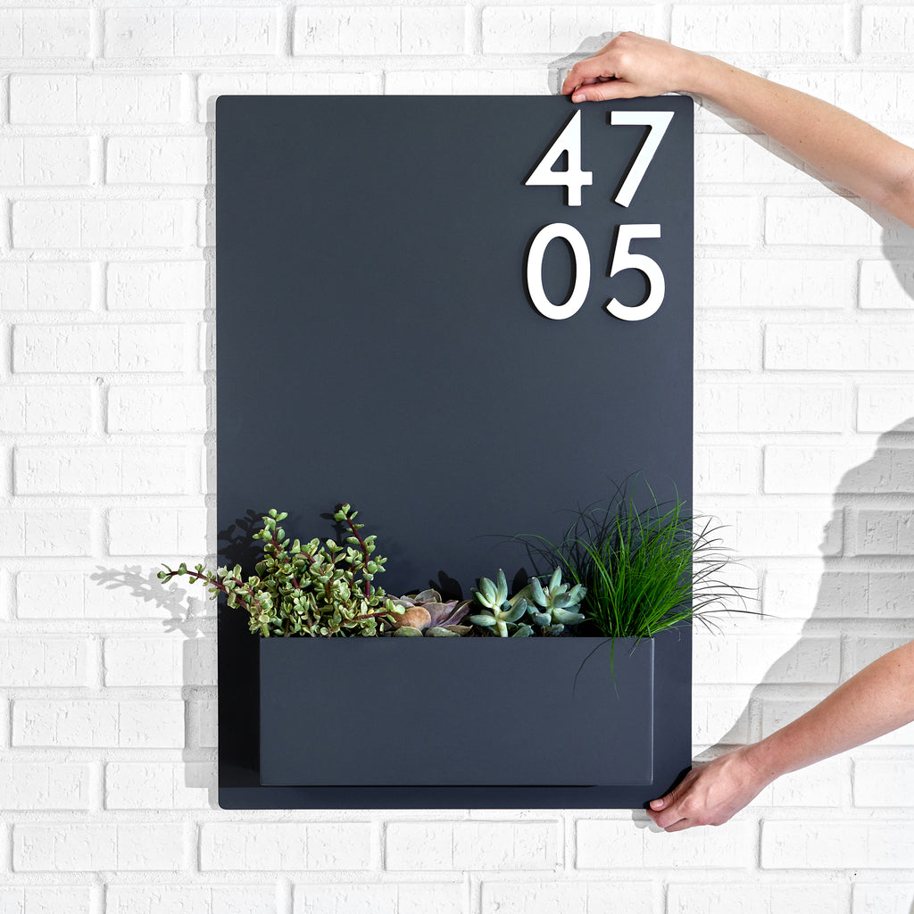 Sucker for Succulents Planter (30"H x 20"W) w/ Silver, White, Black or Brass Numbers - Mod Mettle