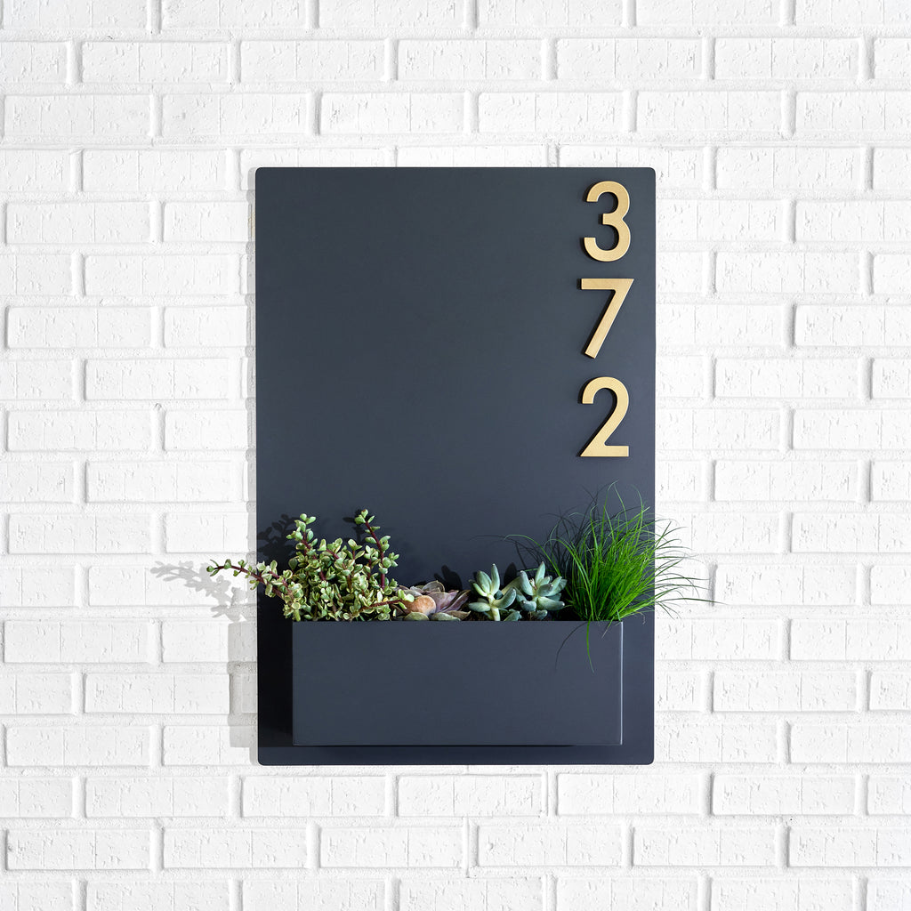 Sucker for Succulents Planter (30"H x 20"W) w/ Silver, White, Black or Brass Numbers - Mod Mettle