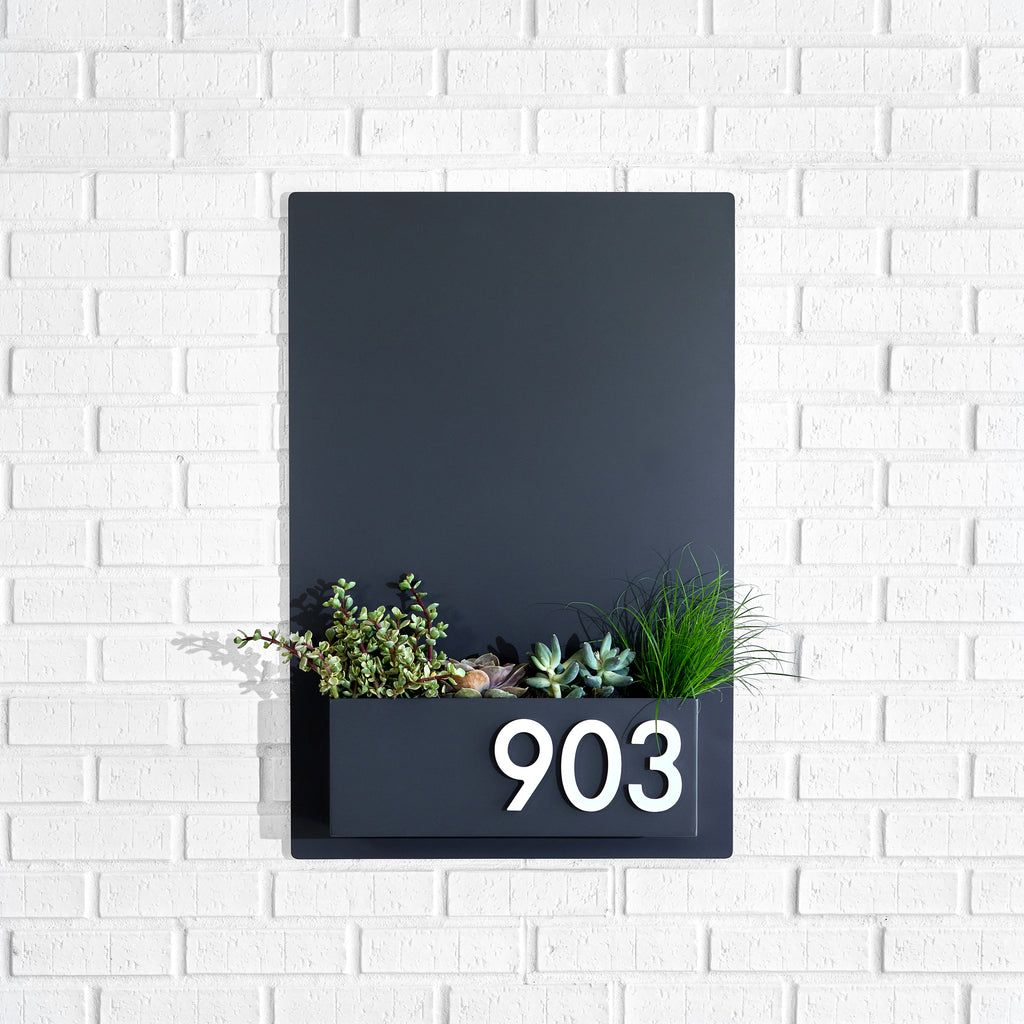 Sucker for Succulents Planter (30"H x 20"W) w/ Silver, White, Black or Brass Numbers - Mod Mettle