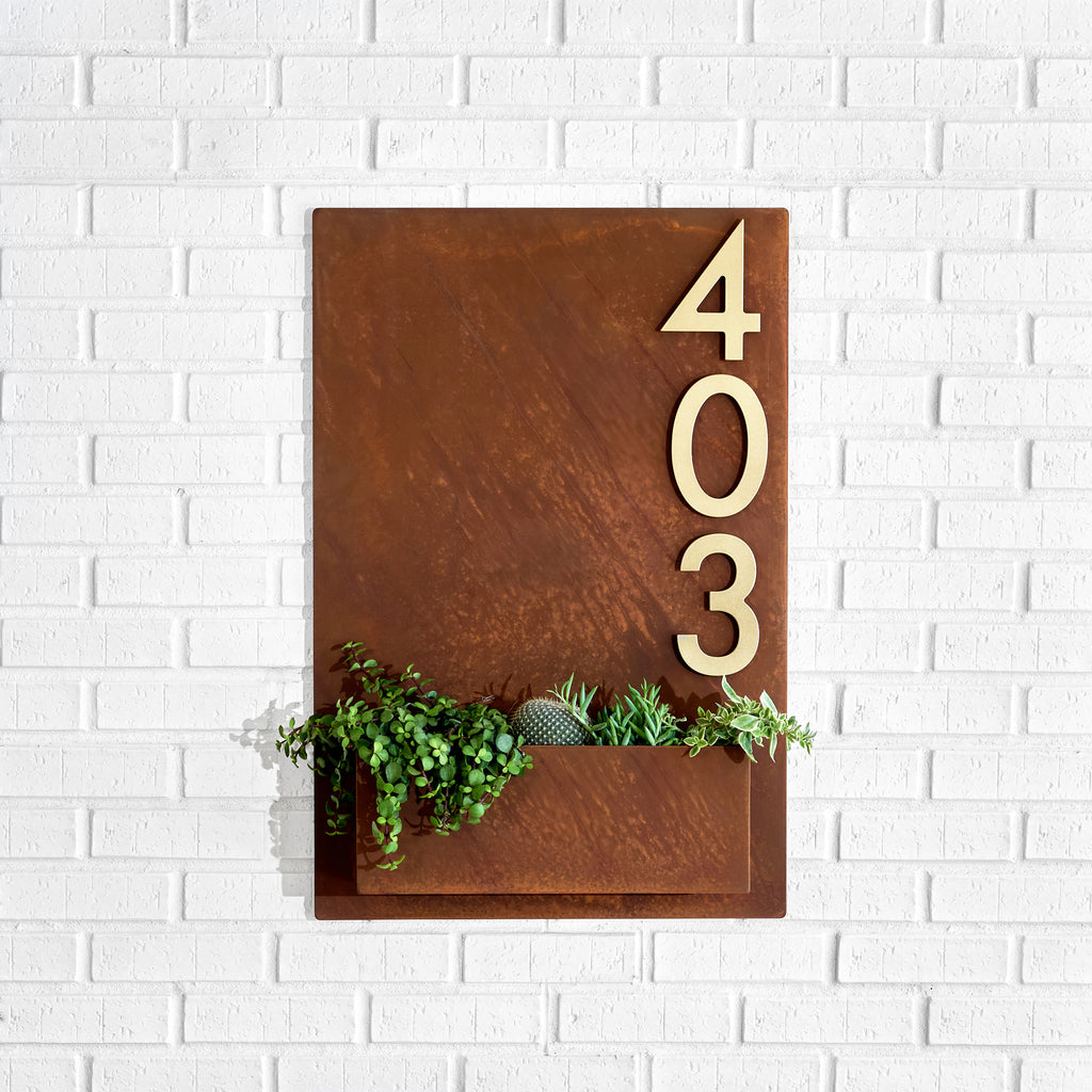 Sucker for Succulents Planter (30"H x 20"W) w/ Silver, White, Black or Brass Numbers - Mod Mettle