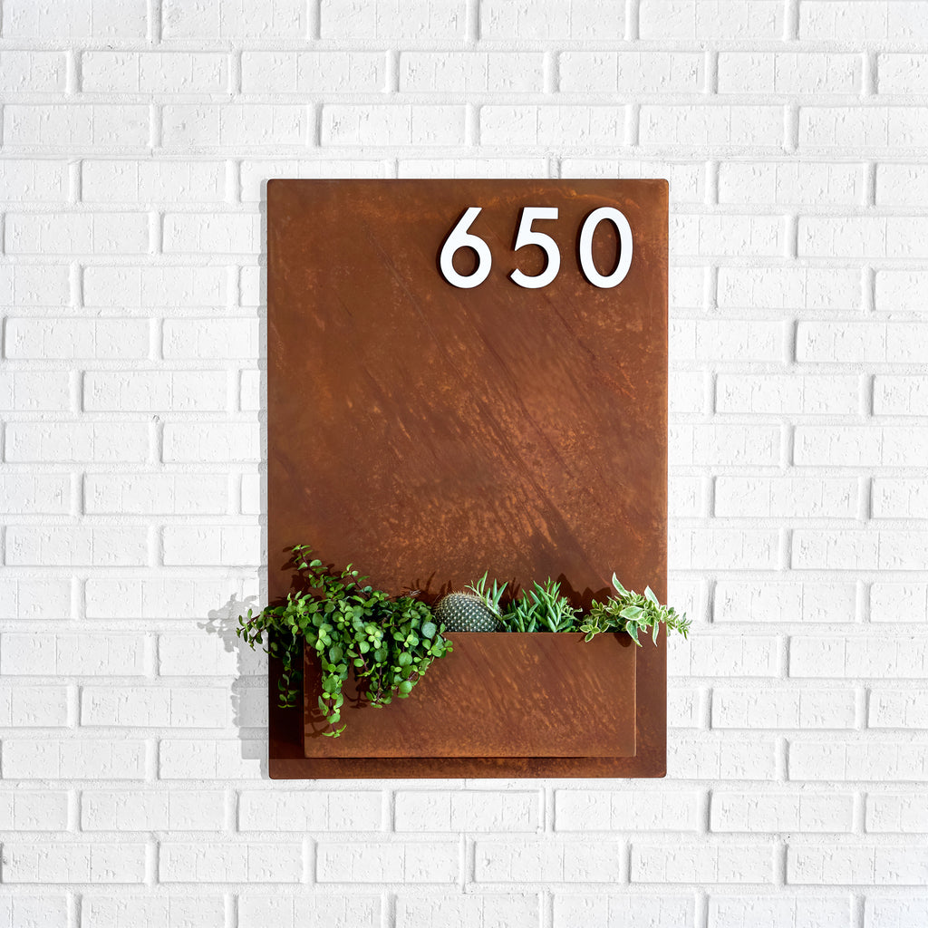 Sucker for Succulents Planter (30"H x 20"W) w/ Silver, White, Black or Brass Numbers - Mod Mettle