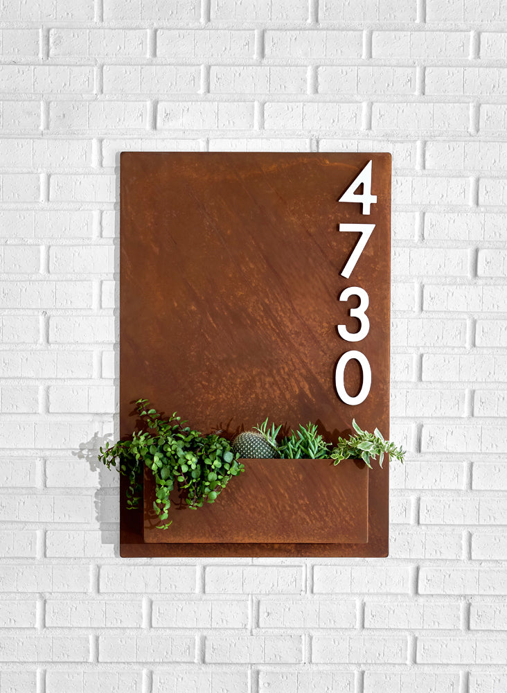 Sucker for Succulents Planter (30"H x 20"W) w/ Silver, White, Black or Brass Numbers - Mod Mettle