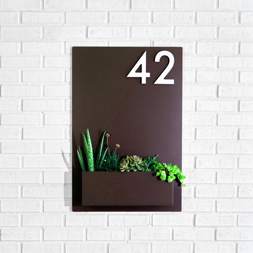 Sucker for Succulents Planter (30"H x 20"W) w/ Silver, White, Black or Brass Numbers - Mod Mettle