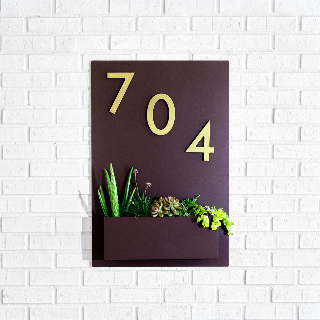 Sucker for Succulents Planter (30"H x 20"W) w/ Silver, White, Black or Brass Numbers - Mod Mettle