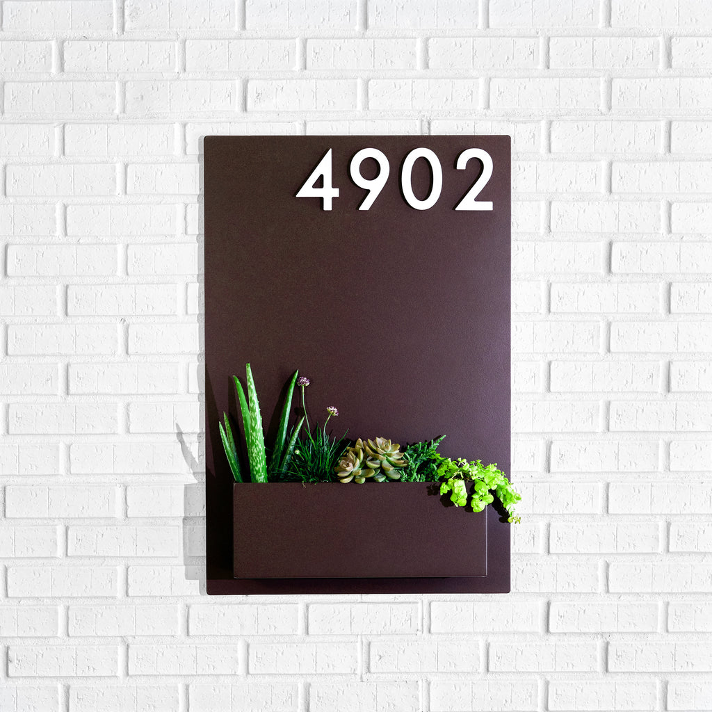 Sucker for Succulents Planter (30"H x 20"W) w/ Silver, White, Black or Brass Numbers - Mod Mettle