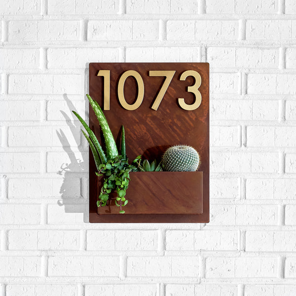 Mid-Century Madness Planter (16"H x 12"W) w/ Silver, Brass, Black or White Numbers - Mod Mettle