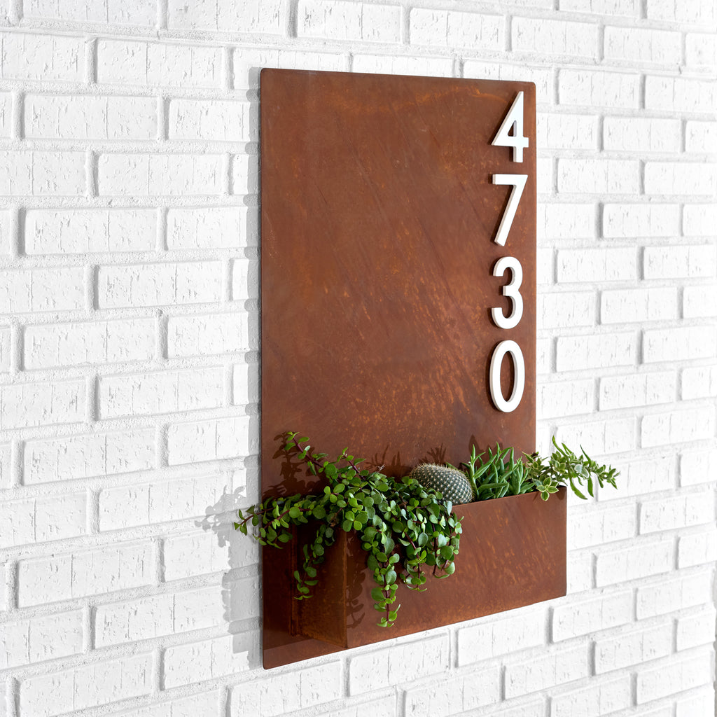 Sucker for Succulents Planter (30"H x 20"W) w/ Silver, White, Black or Brass Numbers - Mod Mettle