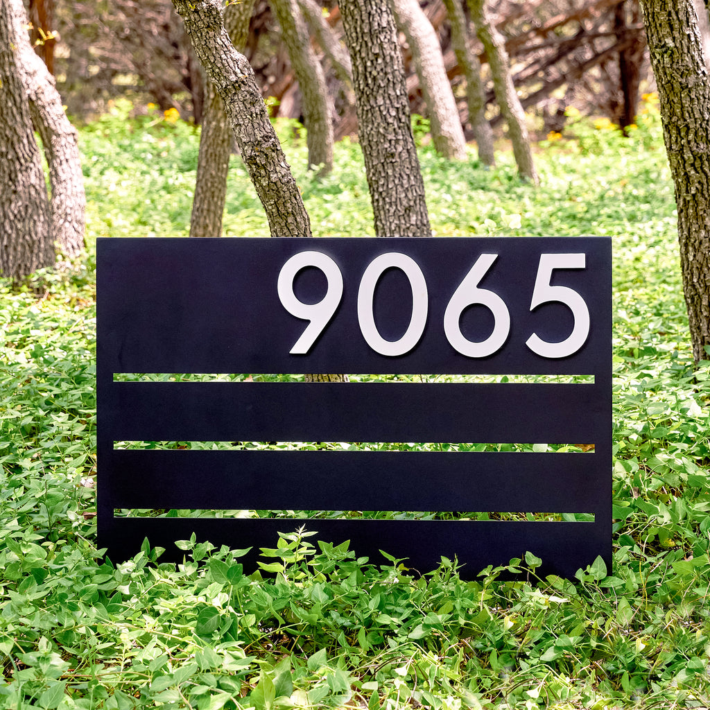 Riverside Yard Sign w/ 6"H Silver, White, Black or Brass Numbers - Mod Mettle