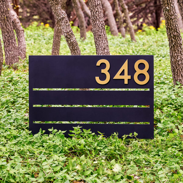 Riverside Yard Sign w/ 6"H Silver, White, Black or Brass Numbers - Mod Mettle