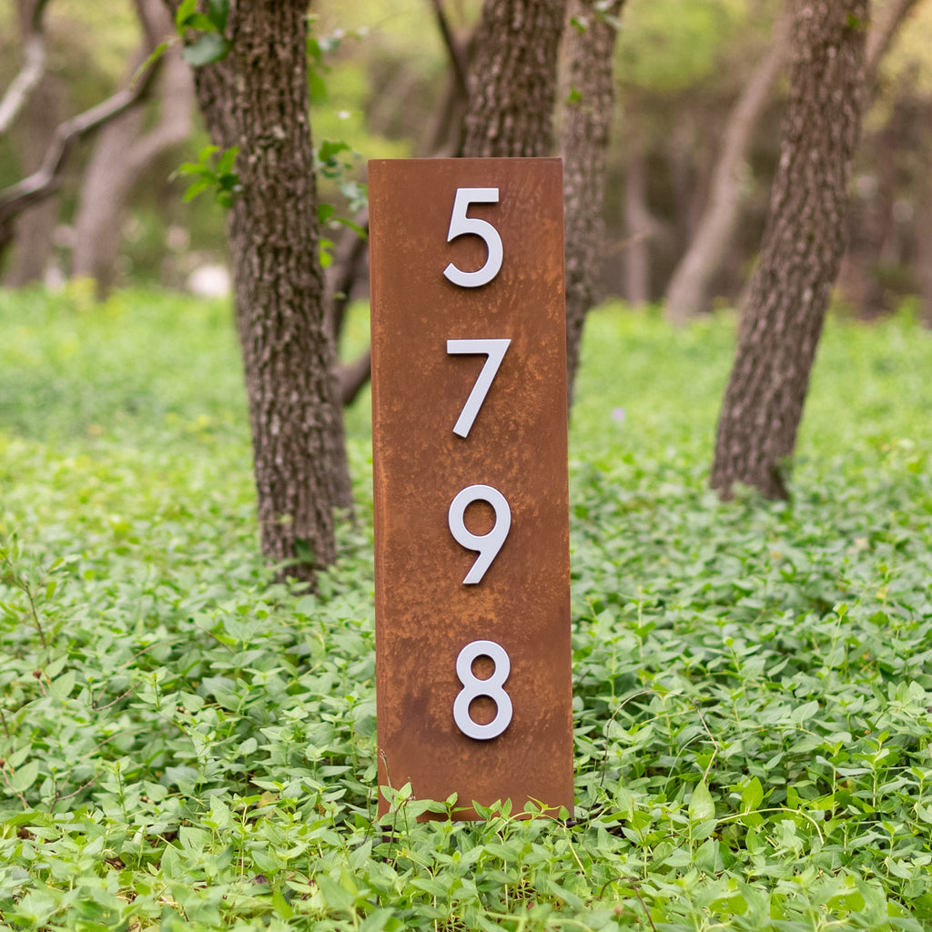 Oak Knoll Yard Sign w/ 4"H Silver, White, Black or Brass Numbers - Mod Mettle