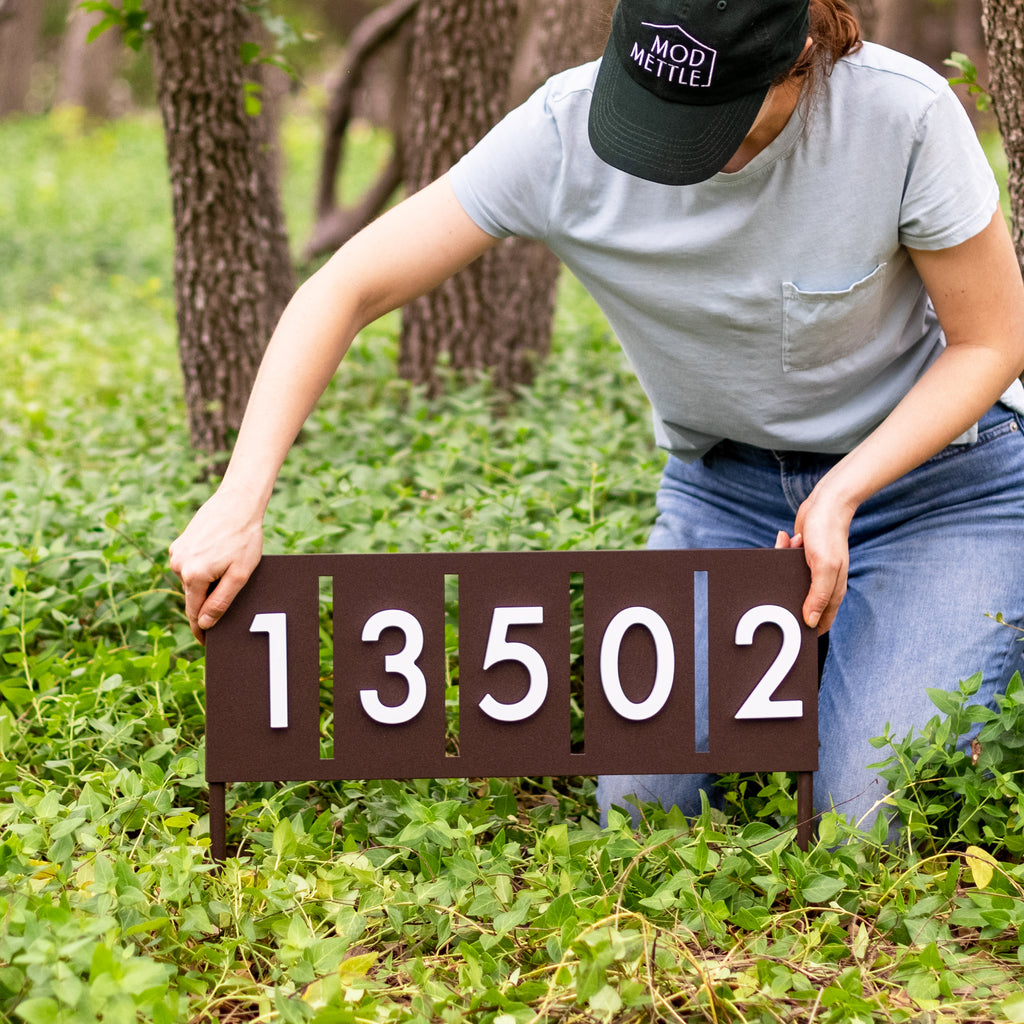 Rock Rose Yard Sign w/ Silver, White, Black or Brass Numbers - Mod Mettle