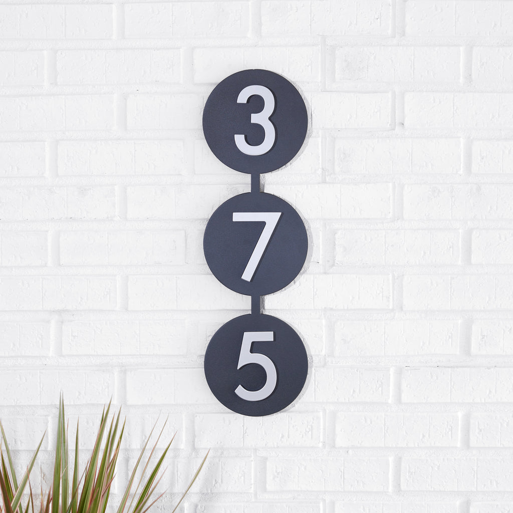 Circle C Address Sign with Silver, White, Black or Brass Numbers - Mod Mettle